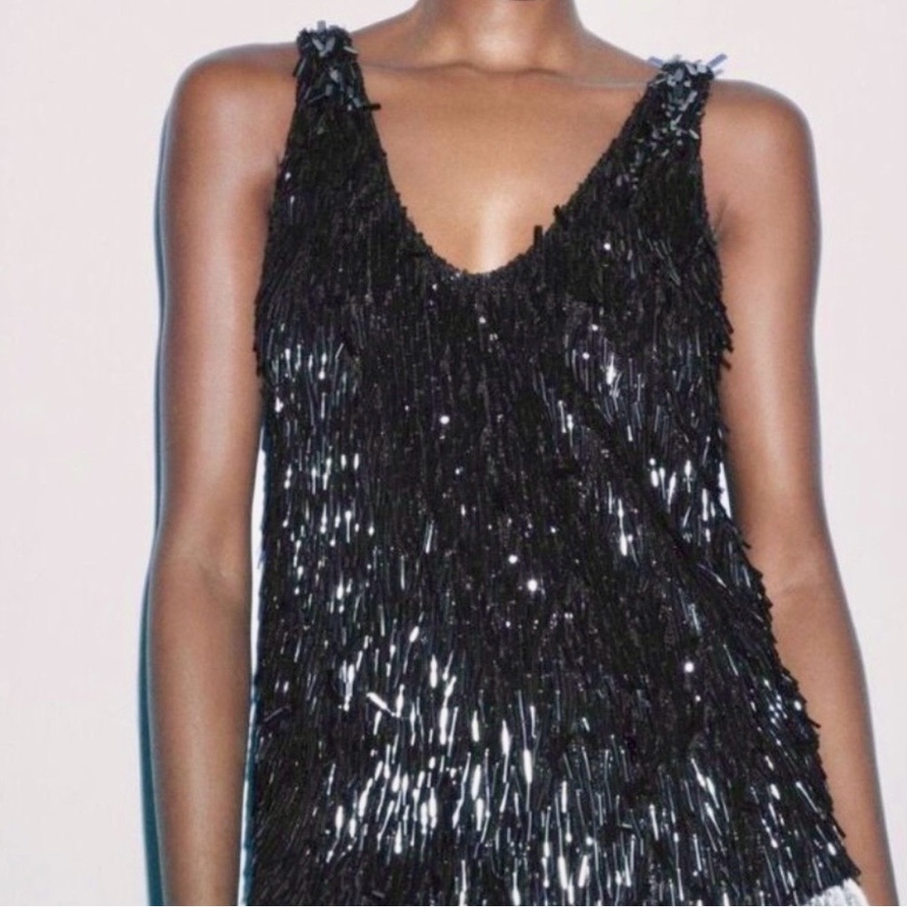 NWT Zara Black Strap Sequin Tank Top
Women’s Size: M